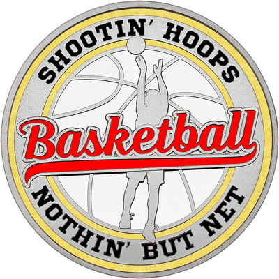 Red "Basketball" with Gold Outer Circular Borders